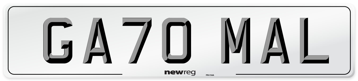 GA70 MAL Number Plate from New Reg